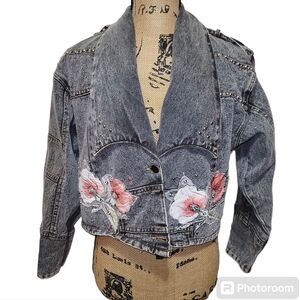 Abarami Vtg 80s Women MEDIUM Cropped Jean Embellished Jacket  Bohemian Retroglam